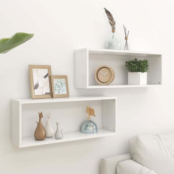 vidaXL Wall Shelf Set of 2 White Engineered wood