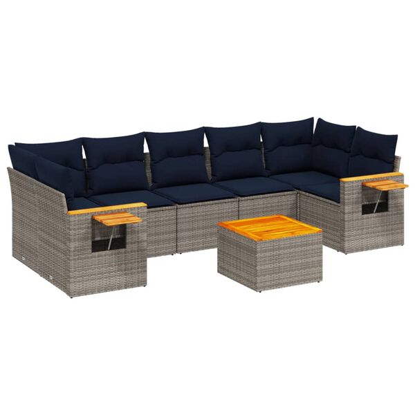 vidaXL 8 Piece Patio Sofa Set with Cushions Grey Poly Rattan (US only)