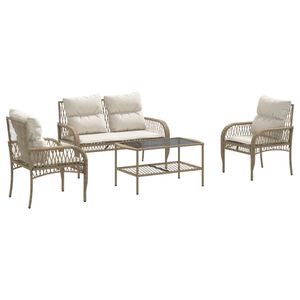 vidaXL Patio Sofa Set Beige PE rattan, powder-coated steel, tempered glass