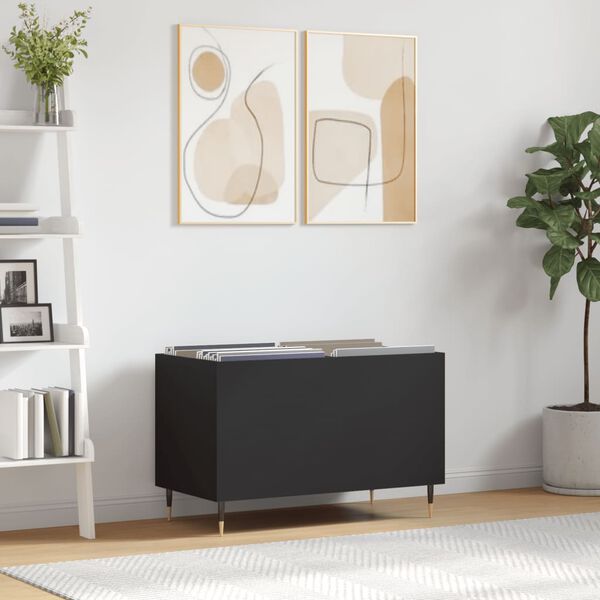 vidaXL Record Cabinet Black Engineered wood, Iron Medium Record Cabinet