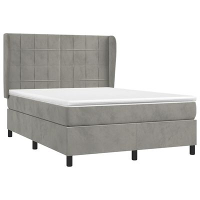vidaXL Box Spring Bed with Mattress Light Gray Full Velvet