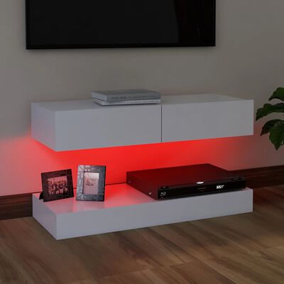 vidaXL TV Cabinet with LED Lights White 35.4"x13.8"