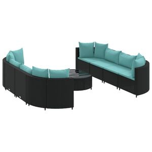 vidaXL Patio Sofa Set Set of 8 Black and Water Blue
