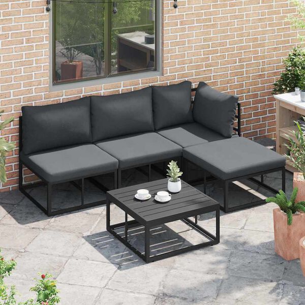 vidaXL Garden Sofa Set with Cushion 5 pcs Black Aluminium