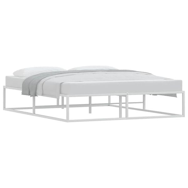 vidaXL Bed Frame White Powder-coated metal 63 x 79 in Bed Frame