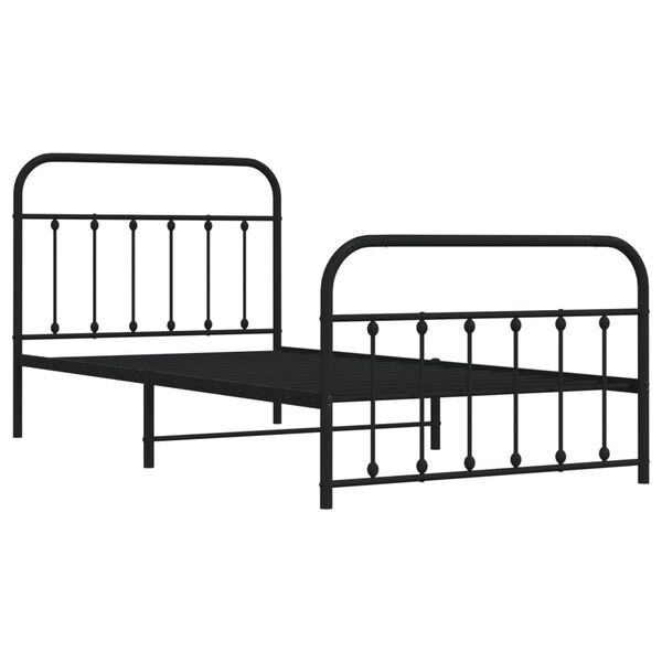 vidaXL Bed Frame Black Powder-Coated Steel Twin Bed Frame Rectangular