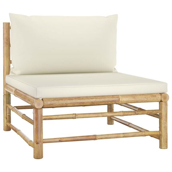 vidaXL Garden Lounge Set Cream white, Bamboo Bamboo, Fabric (100% polyester)