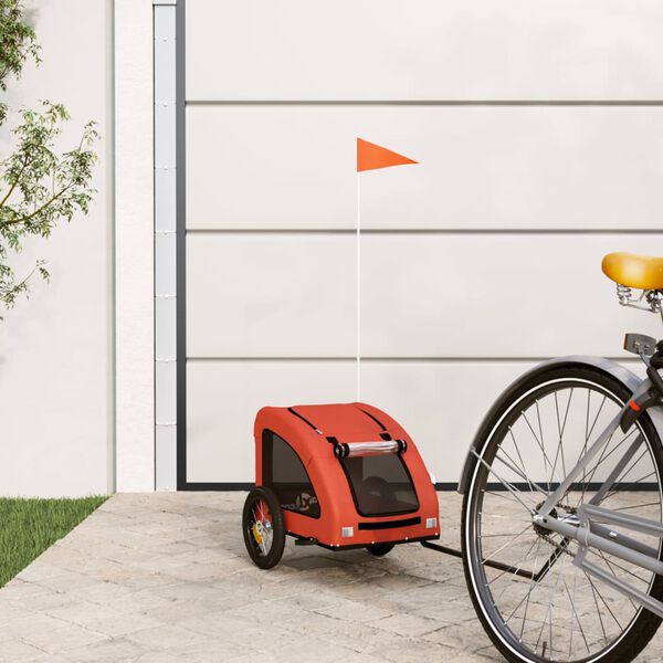 vidaXL Pet Bike Trailer Orange Iron, Oxford fabric, PVC