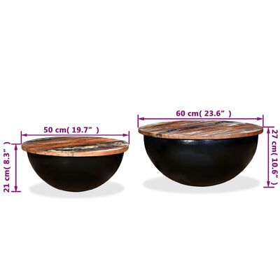vidaXL 2 Piece Coffee Table Set Solid Reclaimed Wood Black Bowl Shape