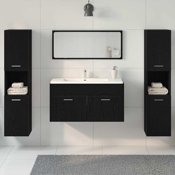 vidaXL Bathroom Furniture Set 4 pcs Black Oak Engineered Wood