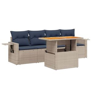 vidaXL 5 Piece Patio Sofa Set with Cushions Gray Poly Rattan