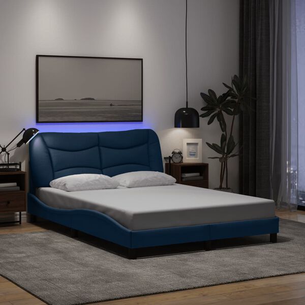 vidaXL Bed Frame Blue Polyester Full Bed Frame Waveform Modern