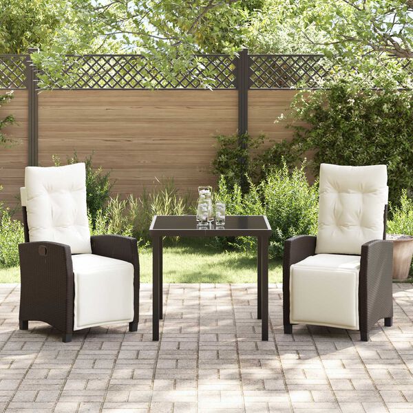vidaXL Garden Dining Set with Cushion 3 pcs Brown Poly Rattan
