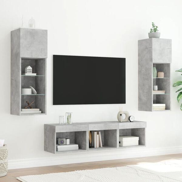 vidaXL 5 Piece TV Wall Units with LED Concrete Gray Engineered Wood