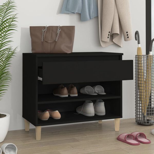vidaXL Shoe Cabinet Black Engineered wood, solid eucalyptus wood