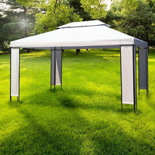 vidaXL Gazebo White and Black Polyester fabric, Steel frame 10x13 ft