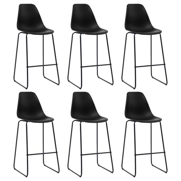 vidaXL Bar Chair Set of 6 Black Plastic seat and powder-coated metal legs
