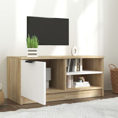vidaXL TV Cabinet White and Sonoma Oak 31.5"x13.8"x14.4" Engineered Wood