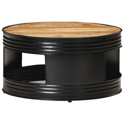 vidaXL Coffee Table Black 26.8"x26.8"x14.2" Solid Rough Mango Wood