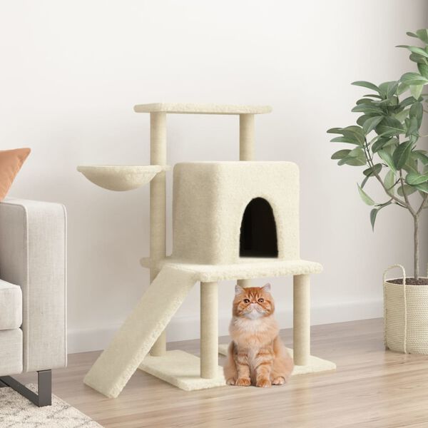 vidaXL Cat Tree Cream Engineered wood, plush, sisal Medium