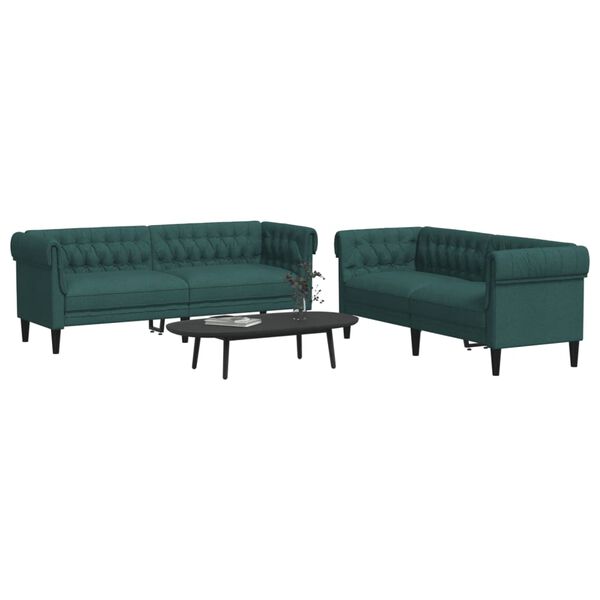 vidaXL Sofa Set Dark Green 100% Polyester, Plywood, Solid Wood