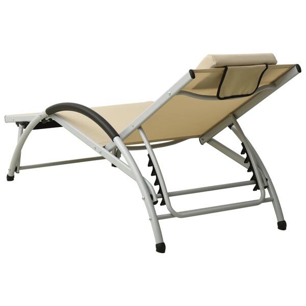 vidaXL Sun Lounger Cream and silver Textilene, Powder-coated Aluminum
