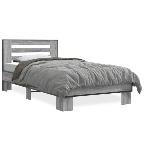 vidaXL Bed Frame Gray Sonoma Engineered wood, metal Twin