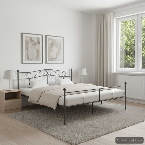 vidaXL Bed Frame Gray Metal Super King Simple Bed Frame Rectangular