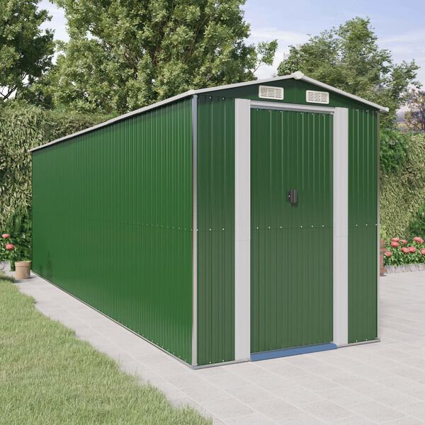 vidaXL Garden Shed Green Galvanized Steel Large Garden Shed
