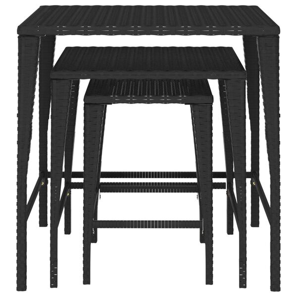 vidaXL Garden Nesting Table Black PE rattan, powder-coated steel