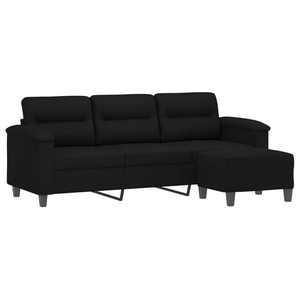 vidaXL 3-Seater Sofa with Footstool Black 70.9" Microfiber Fabric