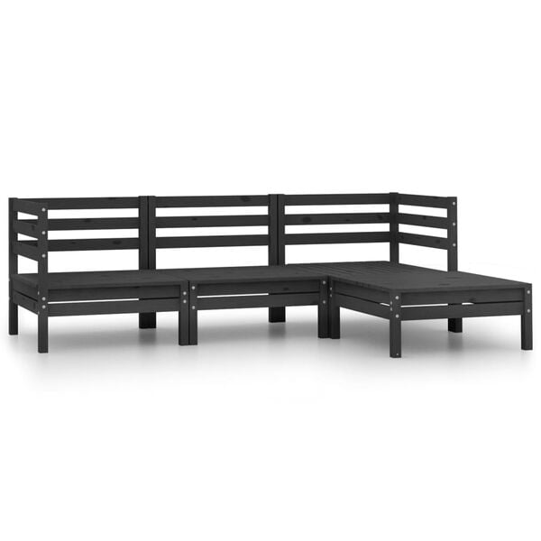 vidaXL Garden Lounge Set Black Solid Pinewood Standard Modular