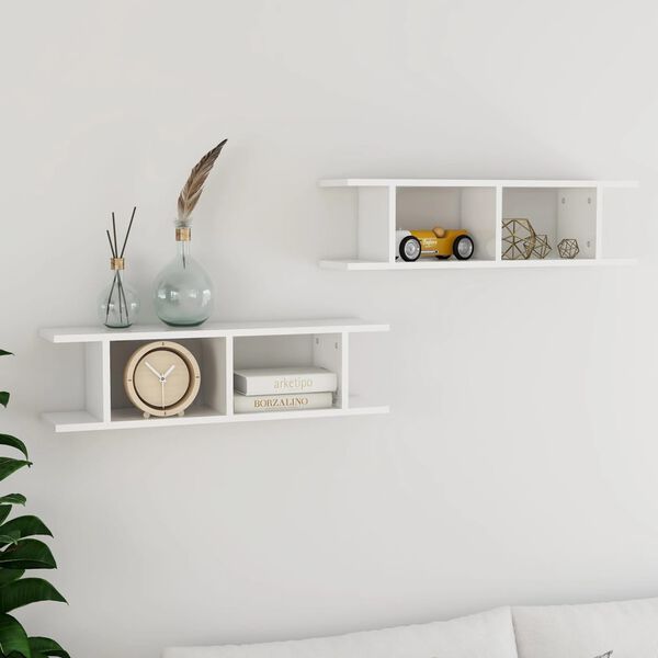 vidaXL Wall Shelf Set of 2 High gloss white Engineered wood