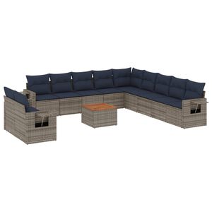 vidaXL 12 Piece Garden Sofa Set with Cushions Grey Poly Rattan
