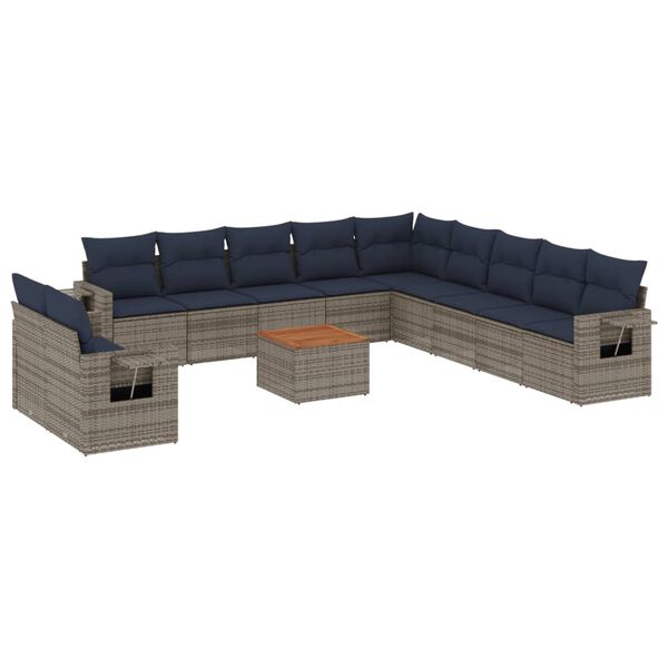 vidaXL 12 Piece Garden Sofa Set with Cushions Grey Poly Rattan