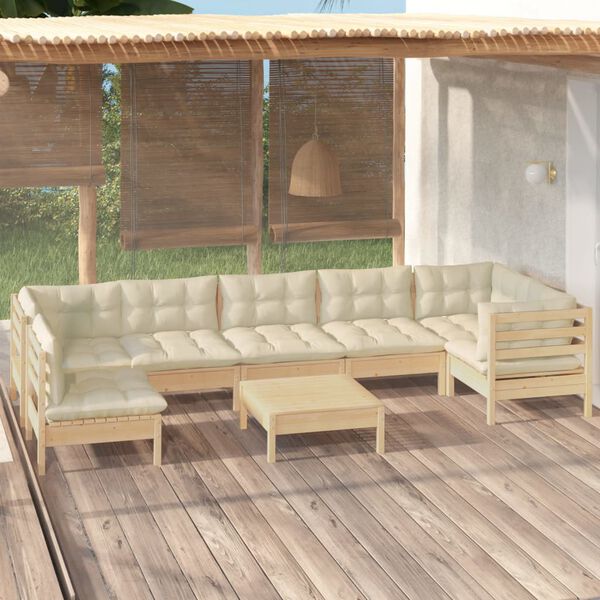 vidaXL Garden Lounge Set Cream, Pine Solid pine wood, 100% polyester