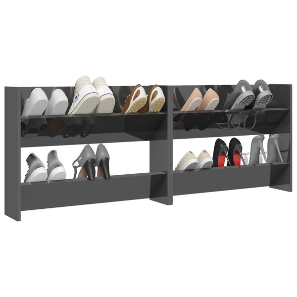 vidaXL Wall Shoe Cabinet Set of 2 High gloss gray Engineered wood