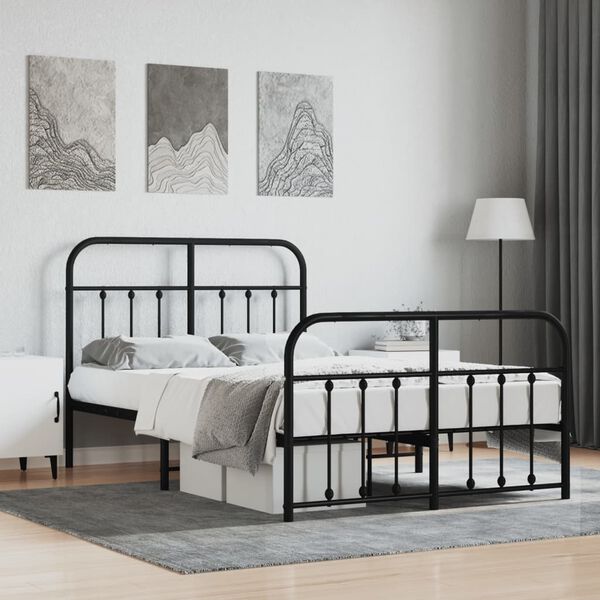 vidaXL Bed Frame Black Powder-Coated Steel Double Bed Frame