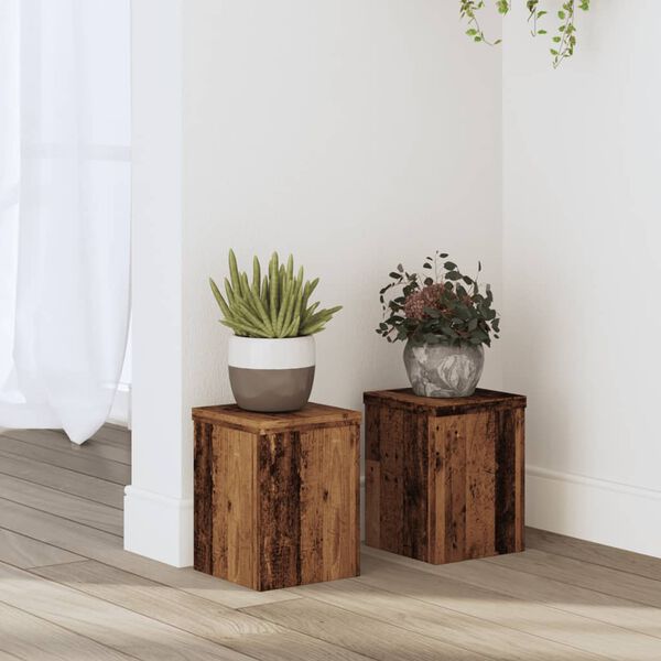 vidaXL Plant Stand Set of 2 Old Wood Engineered Wood 5.9x5.9x7.9 in
