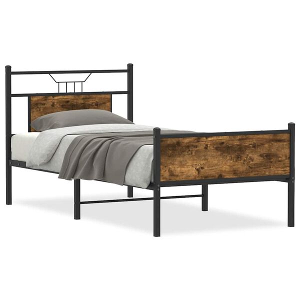 vidaXL Bed Frame Smoked Oak Engineered Wood and Steel Small Single