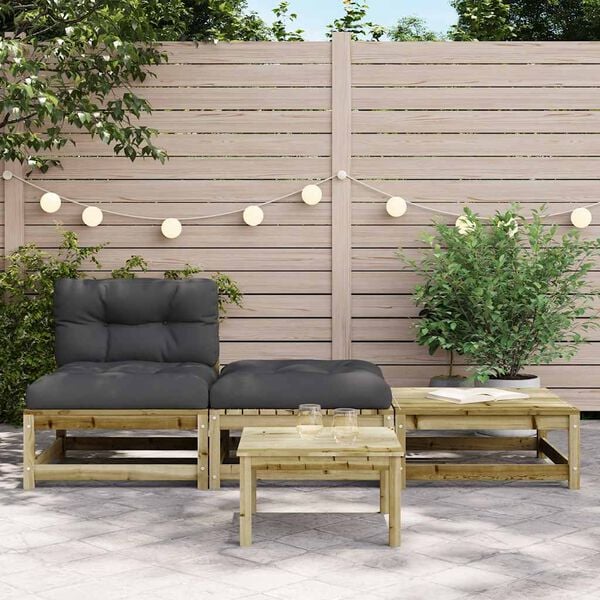 vidaXL Patio Sofa Armless with Cushions and Footstools