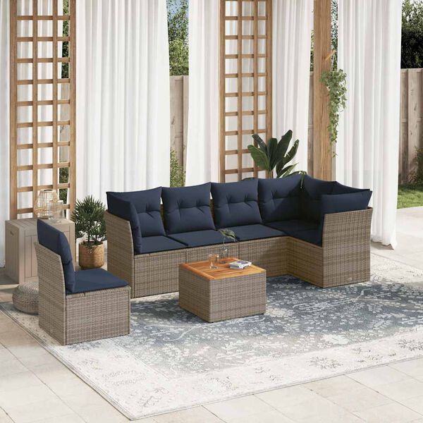 vidaXL 7 Piece Patio Sofa Set with Cushions Gray Poly Rattan