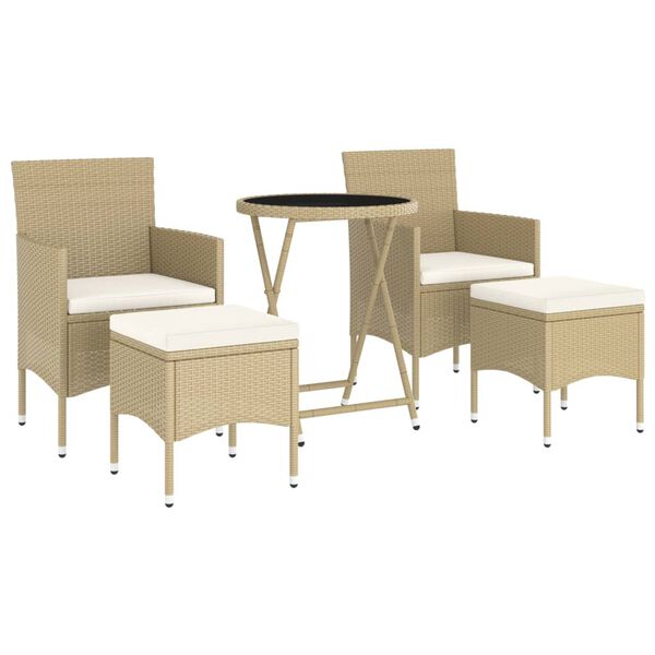 vidaXL Garden Bistro Set Beige Poly rattan 5 Piece Set Portable