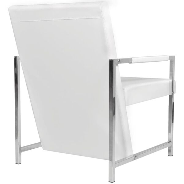 vidaXL Armchair White Faux Leather, Wood, Chrome Medium Ergonomic