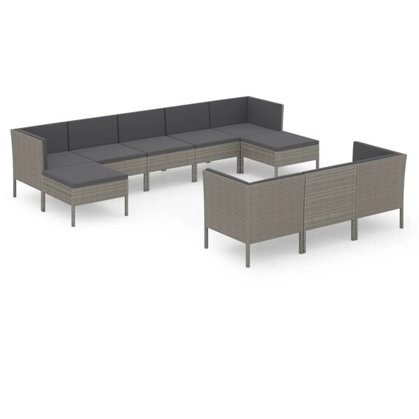 vidaXL Garden Lounge Set Gray PE Rattan, Powder-Coated Steel, Polyester