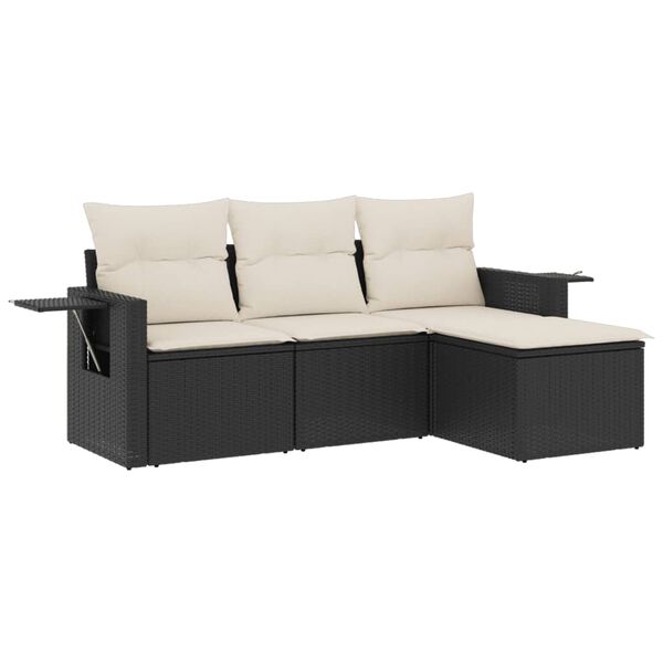 vidaXL Garden Sofa Set Black PE Rattan, Powder-Coated Steel, 100% Polyester