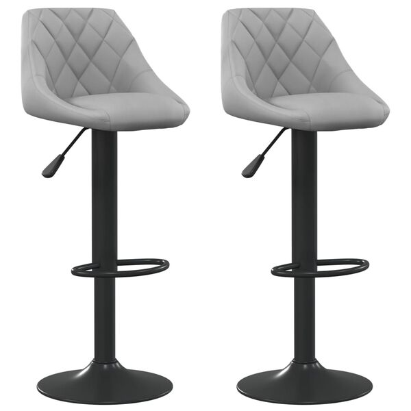 vidaXL Bar Stool Set of 2 Light Grey Velvet, Steel Adjustable size