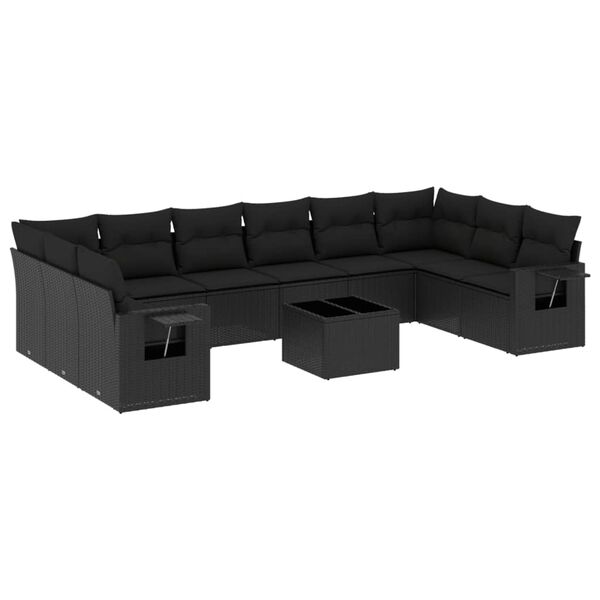 vidaXL Garden Sofa Set Black PE rattan, powder-coated steel, tempered glass