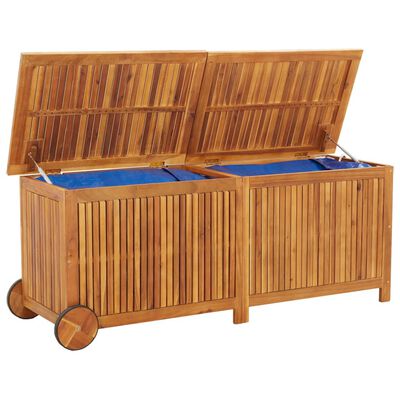 vidaXL Patio Storage Box with Wheels 59.1"x19.7"x22.8" Solid Wood Acacia