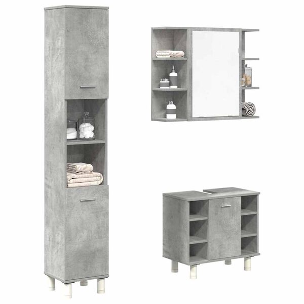 vidaXL Bathroom Furniture Set Concrete Gray Engineered Wood, Glass Medium